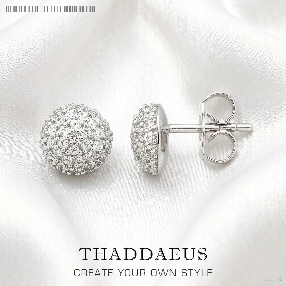 

White Zircon Ball Stud Earrgins Brand New Glam Fine Jewerly For Women Trendy Gift In 925 Sterling Silver