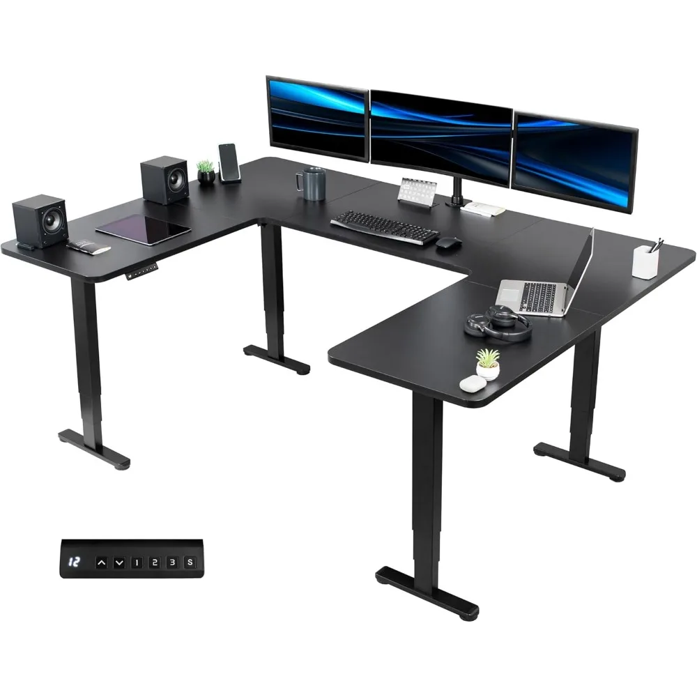 U-Shaped Electric 83 x 60 inch Memory Stand Up Desk, Height Adjustable Large Corner Standing Workstation, Black Table Top