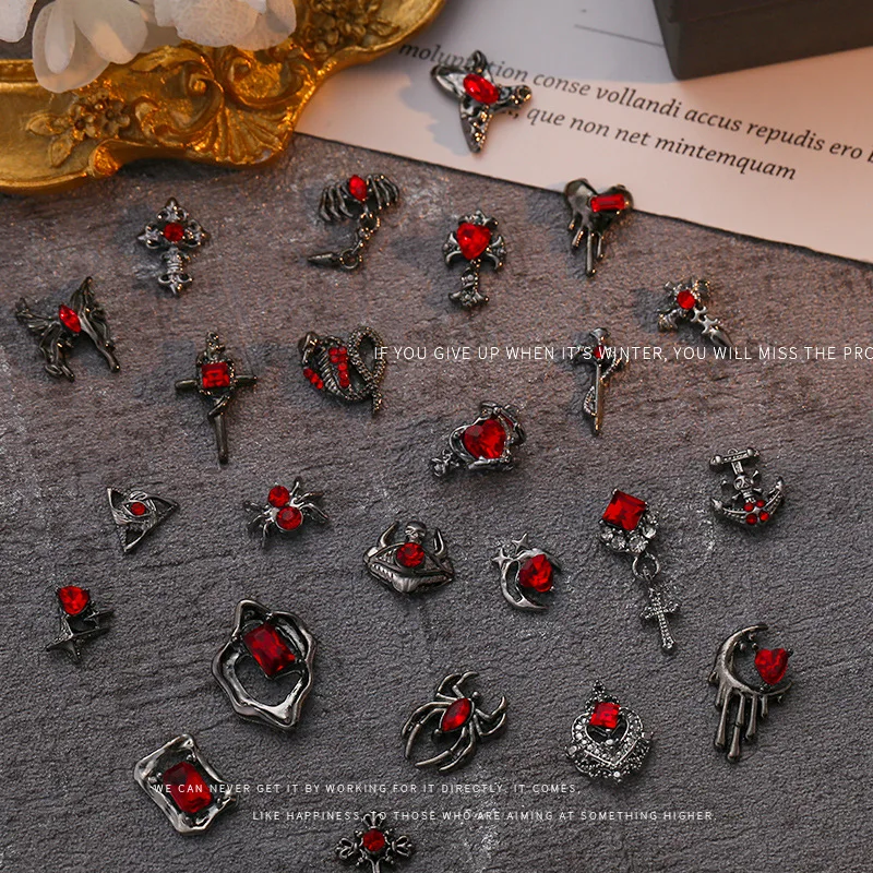 10pcs/lot New Dark Croxin Nail Accessories Vintage Metal Cross Love Personality Skull Alloy Diamond Accessories