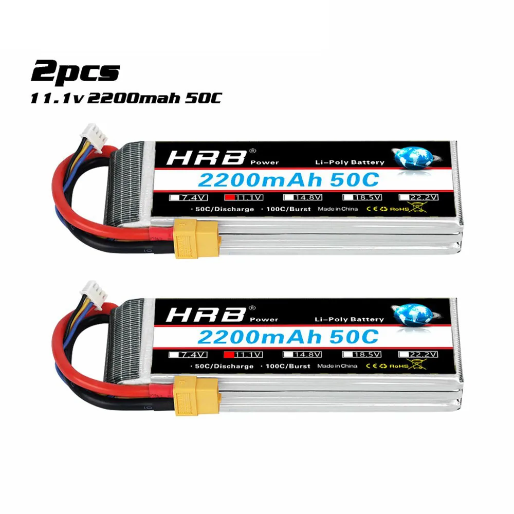1/2 stks HRB 3 S 2200 mAh Lipo Batterij 11.1 V RC Batterij 50C met XT60 Plug Voor FPV UAU Drones Vliegtuig RC Auto Vrachtwagen Boot Racing DIY
