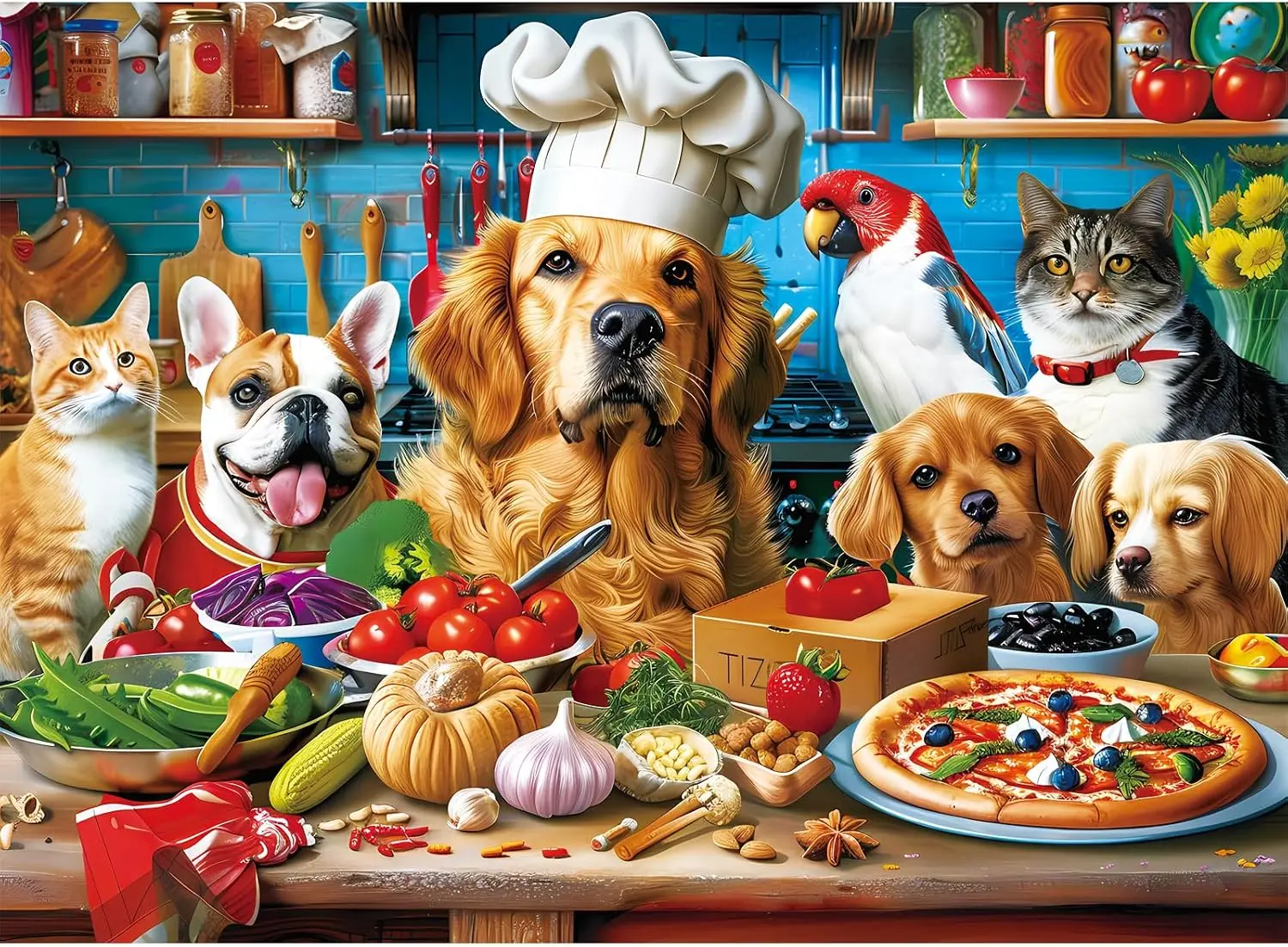 Funny Pet Chef Kitchen Party Jigsaw Puzzle Cute Dog Cat Parrot Pattern Paper Puzzle Family Leisure Toy Gift for Adults