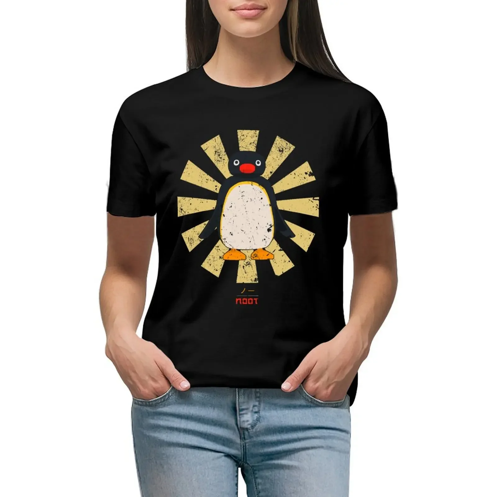 

Pingu Noot Retro Japanese T-Shirt plus size tops aesthetic clothes summer top blacks t shirts for Women graphic