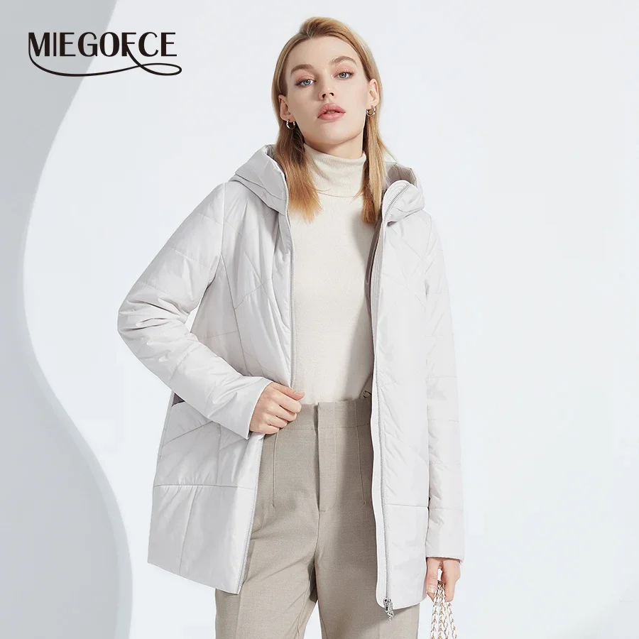MIEGOFCE Весна Осень женское тонкое пальто с длинными рукавами на молнии теплая ветрозащитная хлопковая куртка повседневная женская парка верхняя одежда C22114