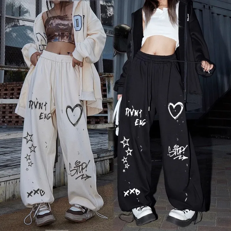 American High street hiphop printed jazz street pants men's and women's high-waisted straight casual loose pants