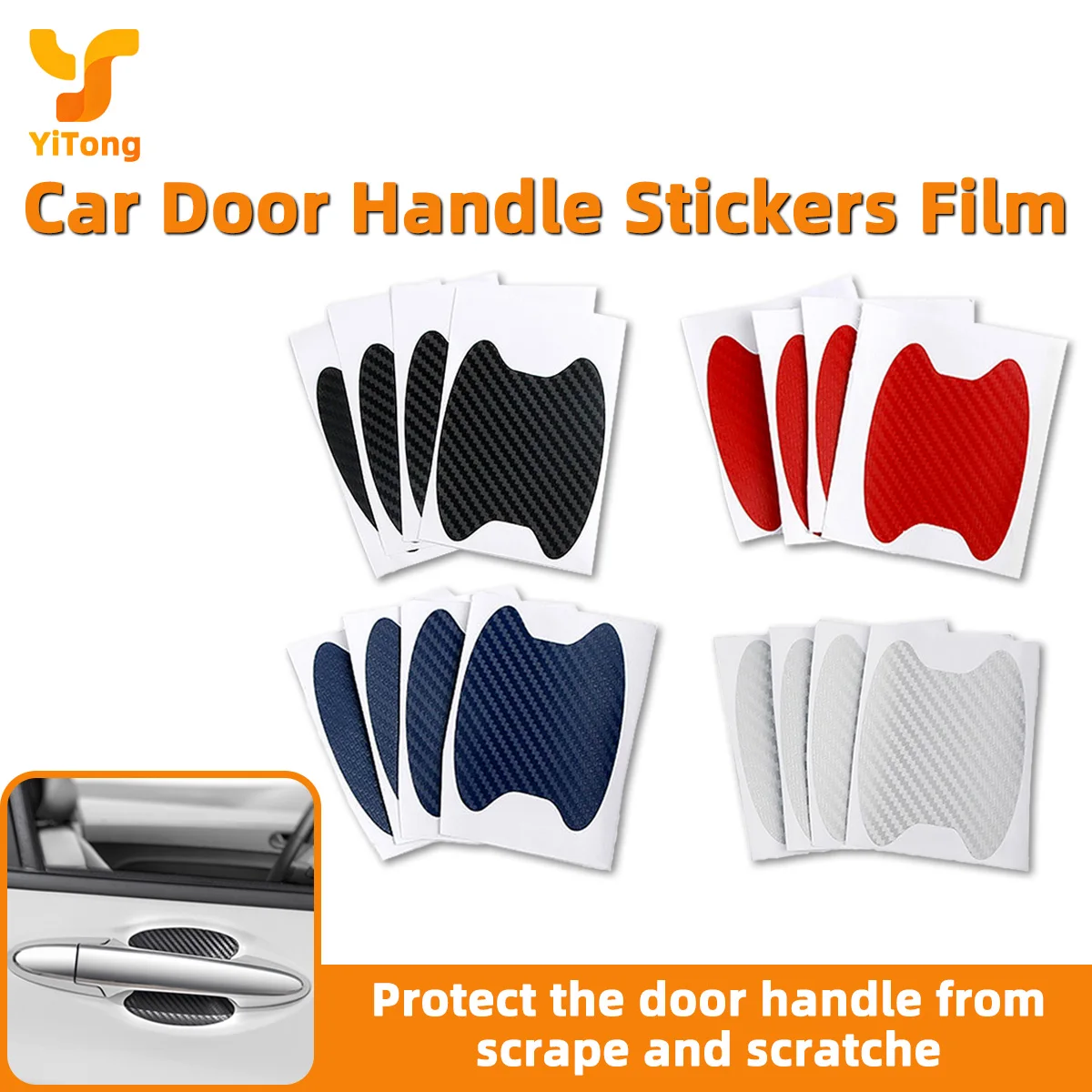 Yitong Universal 4pcs/Set Car Door Handle Stickers Film Carbon Fiber Scratches Resistant Fit For Auto Handle Protect Car Parts