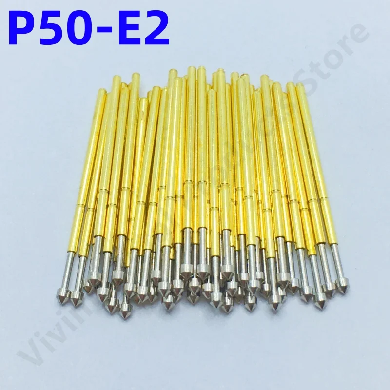 100PCS P50-E2 Spring Test Probe Test Pin Pogo Pin P50-E Electric ICT FCT PCB Test Tool 0.90/0.68/16.55mm Needle Conical Head Tip