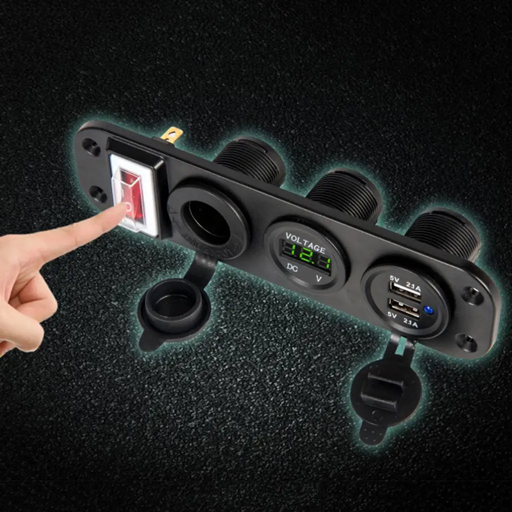 

Car USB Socket Panel Waterproof Nylon Dual Charger Power Outlet Voltmeter for RV Boat Marine Lighting
