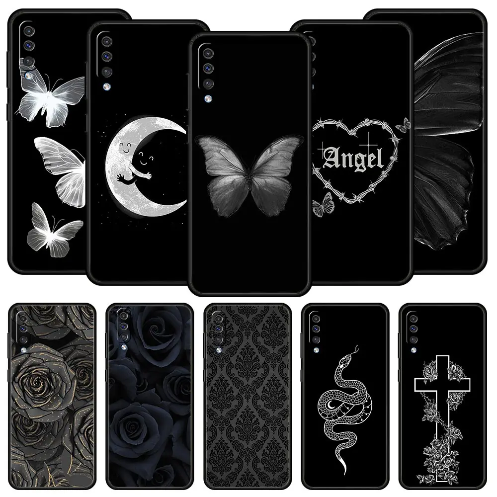 Etui na telefon w stylu gotyckim z czarnymi wargami do Samsung A54 A52 A24 A14 A50 A70 A40 A20S A20E A06 A12 A22 A34 A42 A32 5G A04s A16 Cover