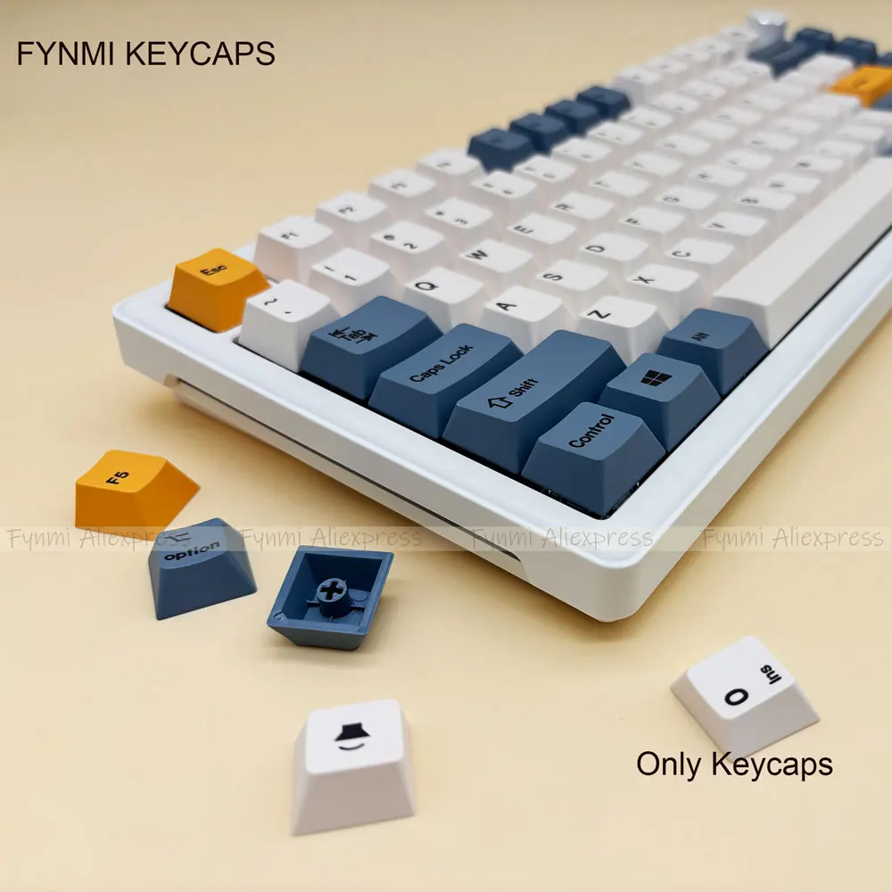 Fynmi Korean/EN PBT Keycaps Cherry Profile 144pcs ANSI layout Apricot Yellow Theme Dye Sublimation Use for Mechanical Keyboard