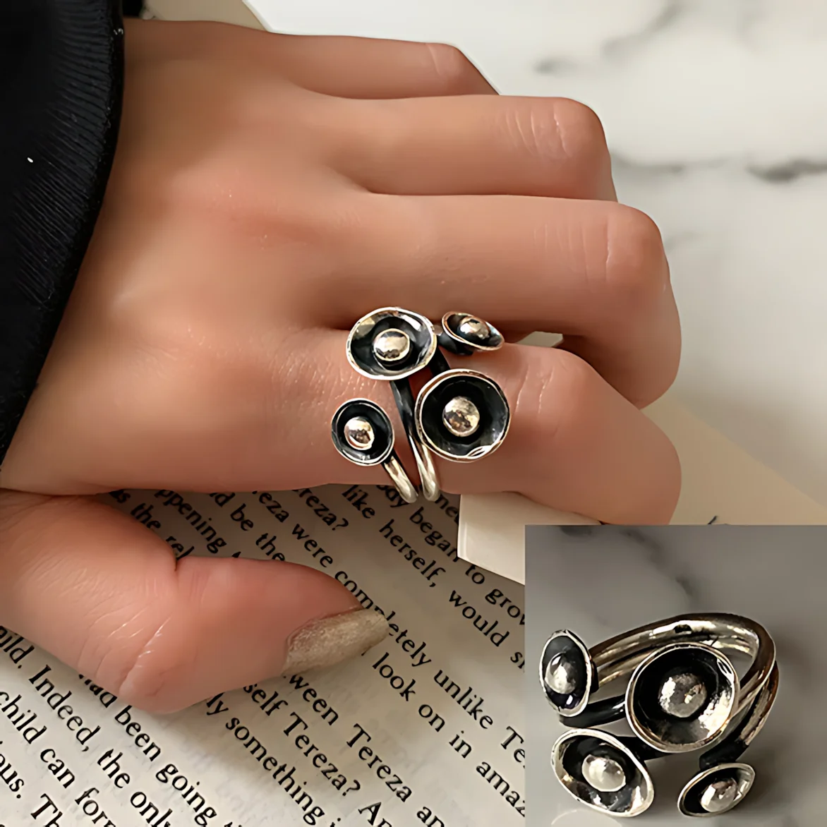 Women's Minimalist Handmade 925 Sterling Silver Big Stone Ring