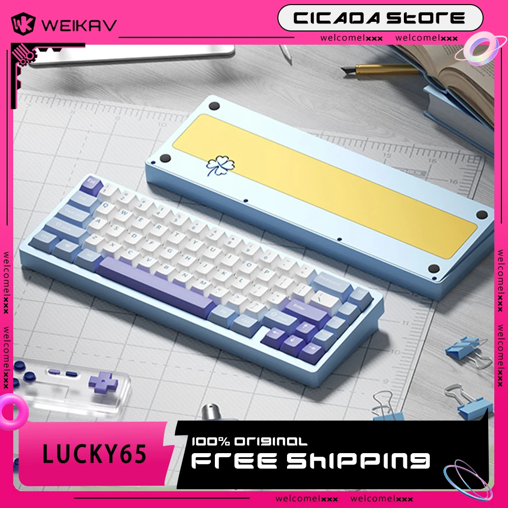 WEIKAV Lucky65 Gaming Keyboards 2.4G Wireless Bluetooth Keyboard Customized 3 Mode RGB Backlit PBT Mechanical Keyboards For PC