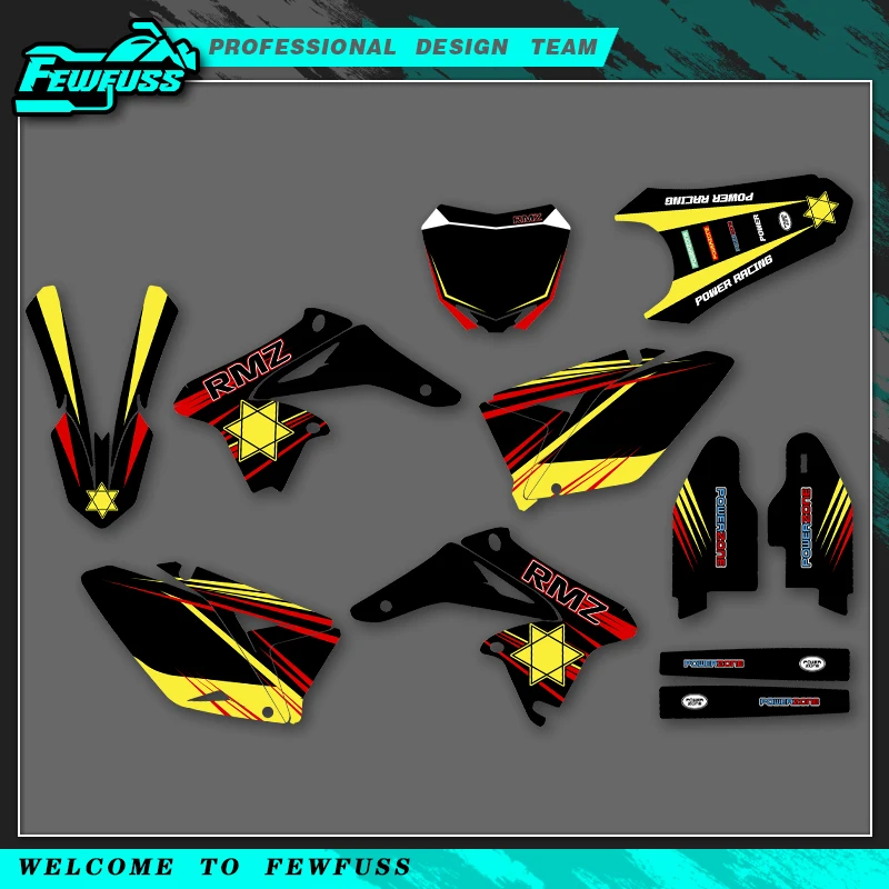 

Fewfuss Graphics Decals Stickers Motorcycle Background Custom Number Name New Style For SUZUKI RMZ250 RMZ 250 2010-2018
