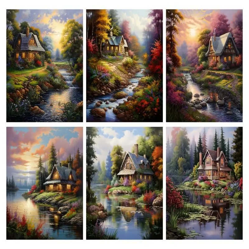 

GATYZTORY DIY Diamond Painting Scenery Of The Lakeside Cottage Mosaic Art Sets Diamond Embroidery Cross Stitch Home Decorations