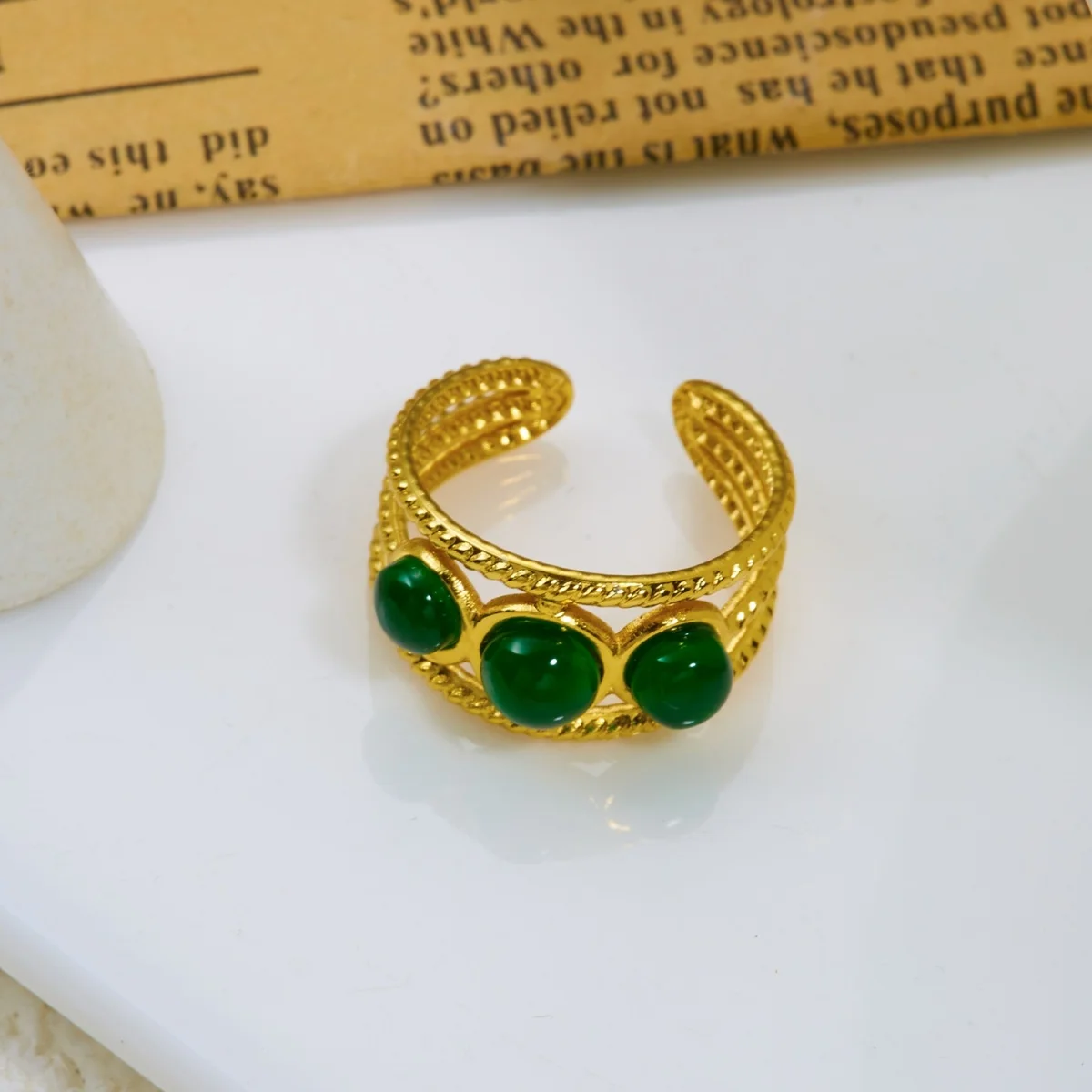 Retro-Ringe mit unregelmäßigem Lava- und Tigerauge-Stein für Damen und Herren, Edelstahl, geometrische Textur, Fingerring, ästhetischer Schmuck – Detail 29