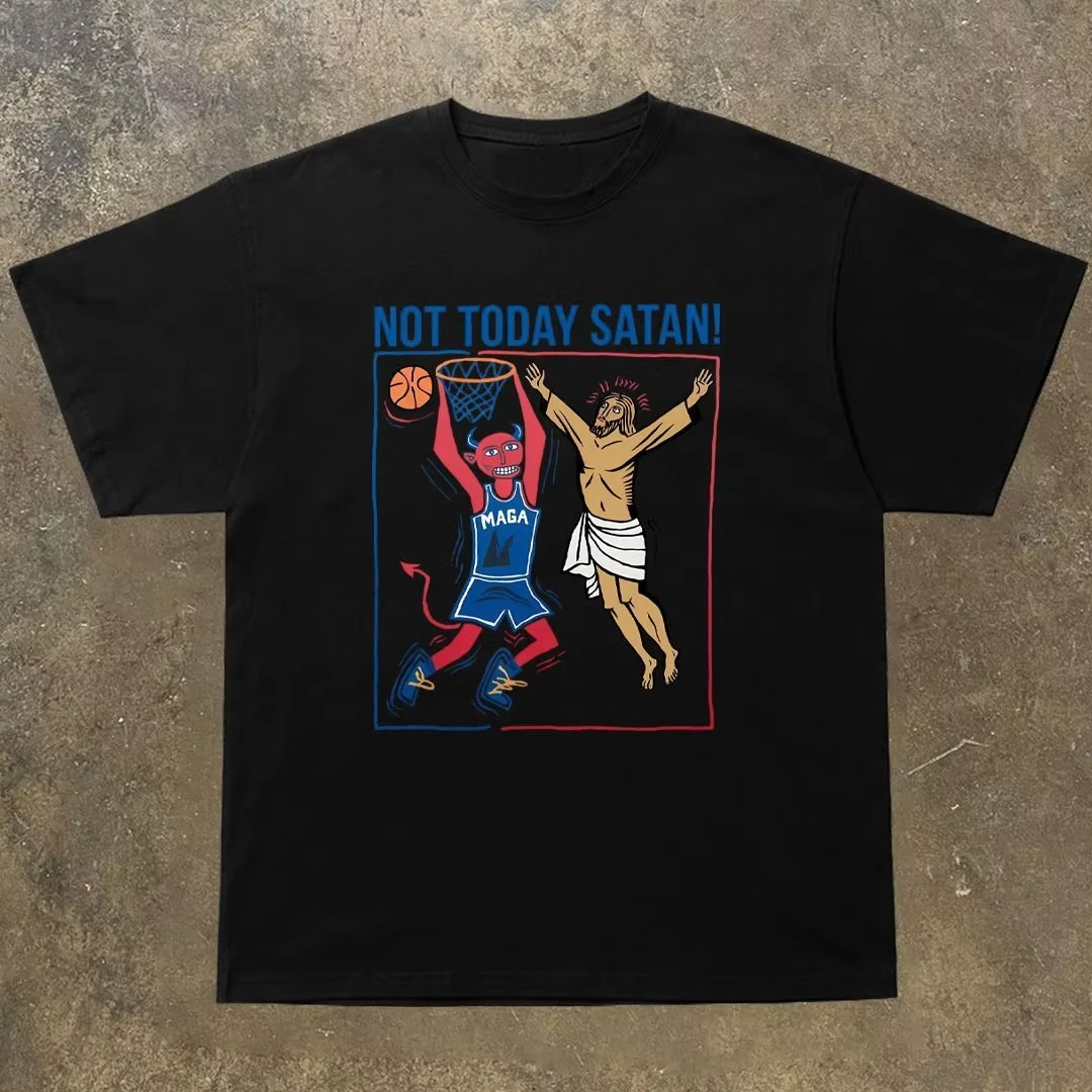 

Американская футболка с коротким рукавом, свободного кроя, из хлопка, с круглым вырезом, унисекс, с забавным принтом «Ангелы и демоны играют в баскетбол».