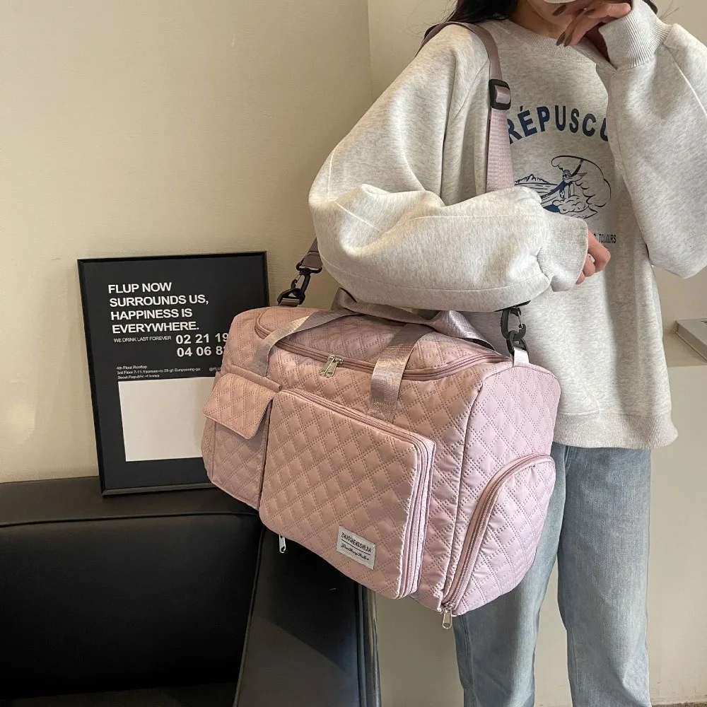 

Portable Quilted Travel Duffle Bag Solid Color Oxford Sports Tote Bag Large Capacity Single Shoulder Luggage Bag Daily
