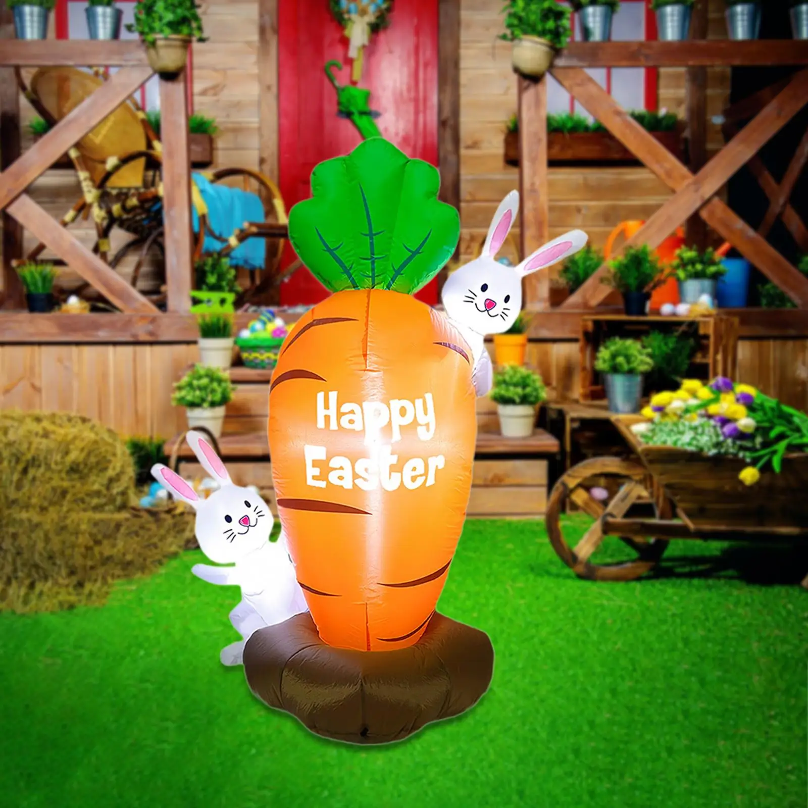 

Easter Inflatable Outdoor Decoration Bunny and Carrot Design with LED Lights Weather Resistant Prop for Garden Party