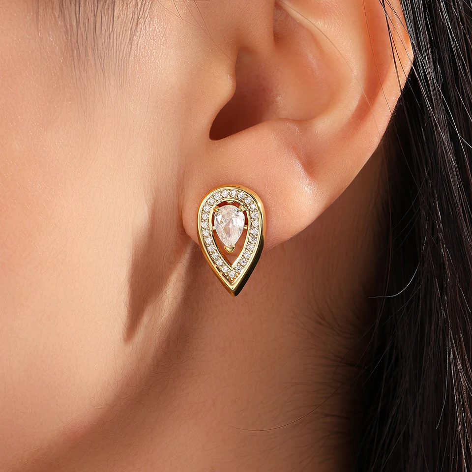ZAKOL Romantic Teardrop Cubic Zirconia Stud Earrings Fashion White Color Leaf Bridal Earring for Women Wedding Brincos Jewelry