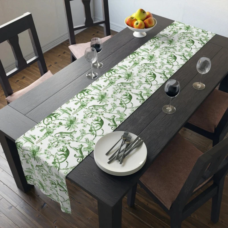 VIKAMA Flower Chinese Plant Printed Table Runner, Chinese Jungle Style, Rural Farmhouse Table Decoration Kitchen Decoration