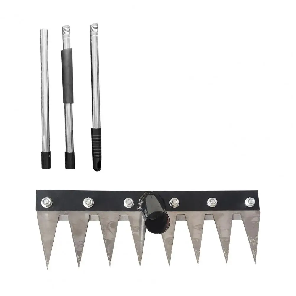 Garden Weeding Tool Adjustable Long Handle Weeding Rake Heavy Duty 8 Teeth Iron Garden Tool for Soil Aeration Weed Removal