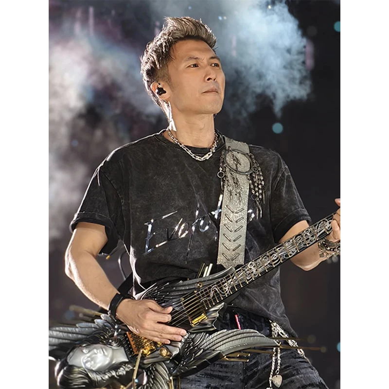 China Singer Xie Ting Feng Concert T-shirt Men's Summer Washed Cotton Short Sleeve High Quality Handsome Half Sleeves Singer