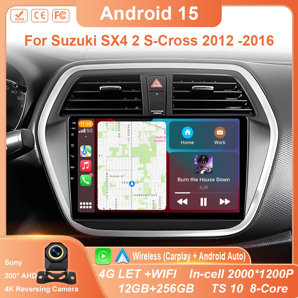 Car Radio Android 15 Multimedia Video Player For Suzuki SX4 2 S-Cross 2012 -2016 Carplay Auto Stereo GPS Navigation Screen WIFI