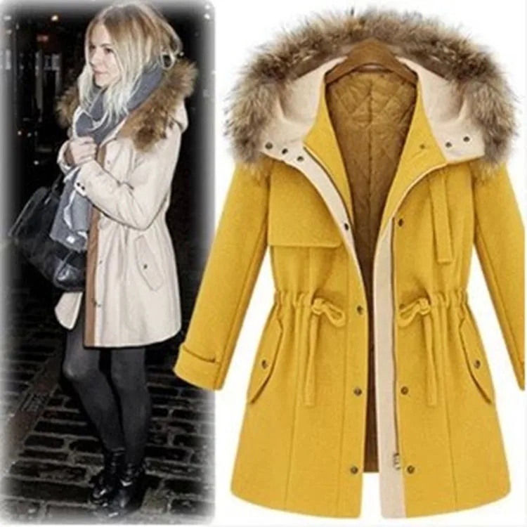 

Women Jacket College Style Winter Windproof Warm Coats New Long Hooded Long Overcoat Vintage