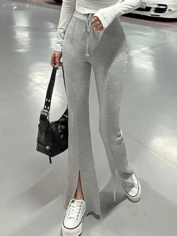 2026 Spring/autumn Korean Version New High Waisted Casual Pants Women Solid Slim Slit Versatile Micro Flared Pants ZZEU