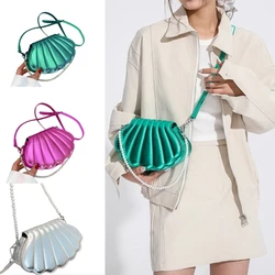 Women Shell Shape Crossbody Bag Pearl Chain Handbag Purse Lady Girls PU Leather Flap Shoulder Bag Casual Solid Color Daily Wear