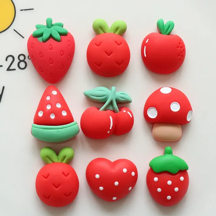 5pcs miniso series red fruit cartoon resin flatback cabochons diy crafts materials jewelry making charms