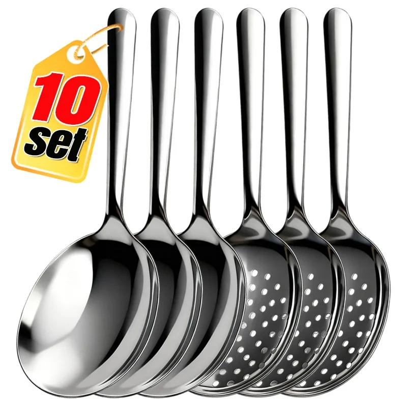 

Stainless Steel Soup Spoons Long Handle Metal Serving Spoon Fruit Ice Cream Scoop Tablespoon Ladle Household Kitchen Utensils