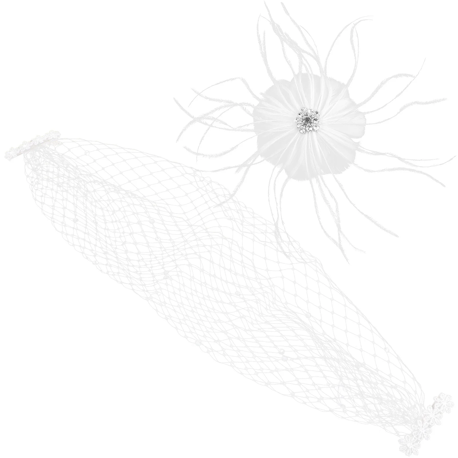 1 قطعة مشبك شعر أبيض فاسيناتور للنساء تصميم شبكي أنيق ديكور ريش الزفاف حفلة الزفاف الشاي الحدث موضة الشعر #4