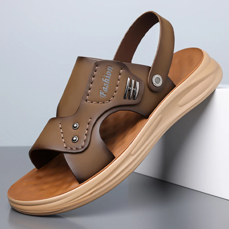 

Модные удобные дышащие кожаные сандалии, пляжные летние сандалии 2024, новая мужская повседневная обувь, обувь хорошего качества, уличные кроссовки 44