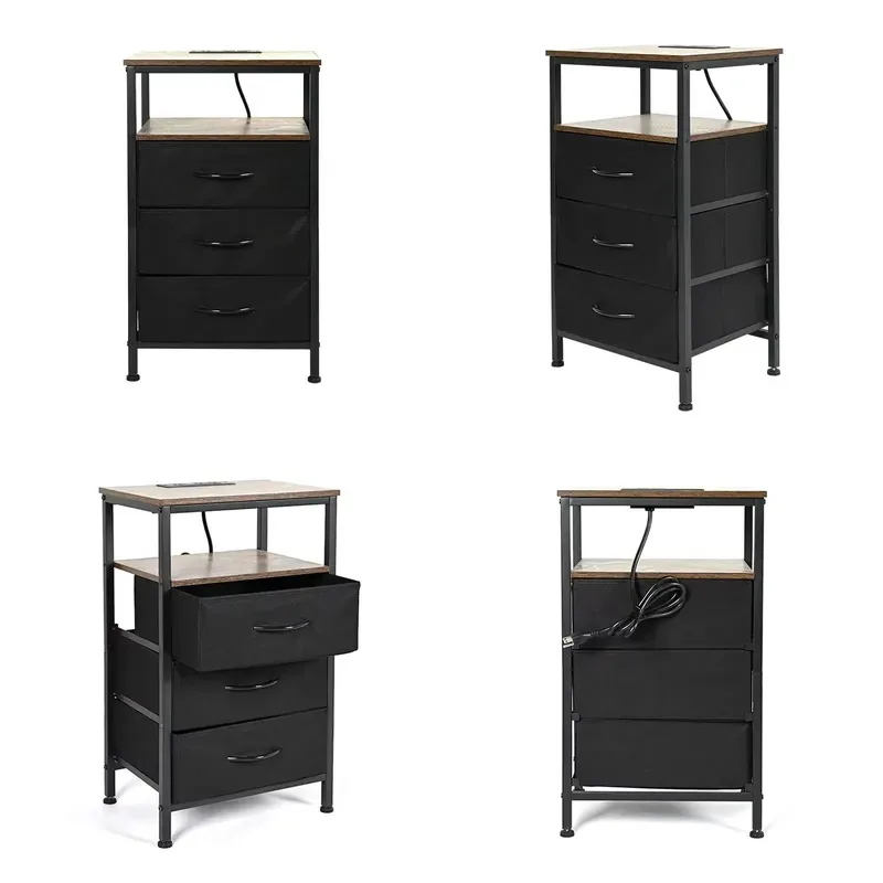 Nordic Style Solid Wood Bedside Table Multi Layer Storage Fabric Drawer Mobile Side Cabinet