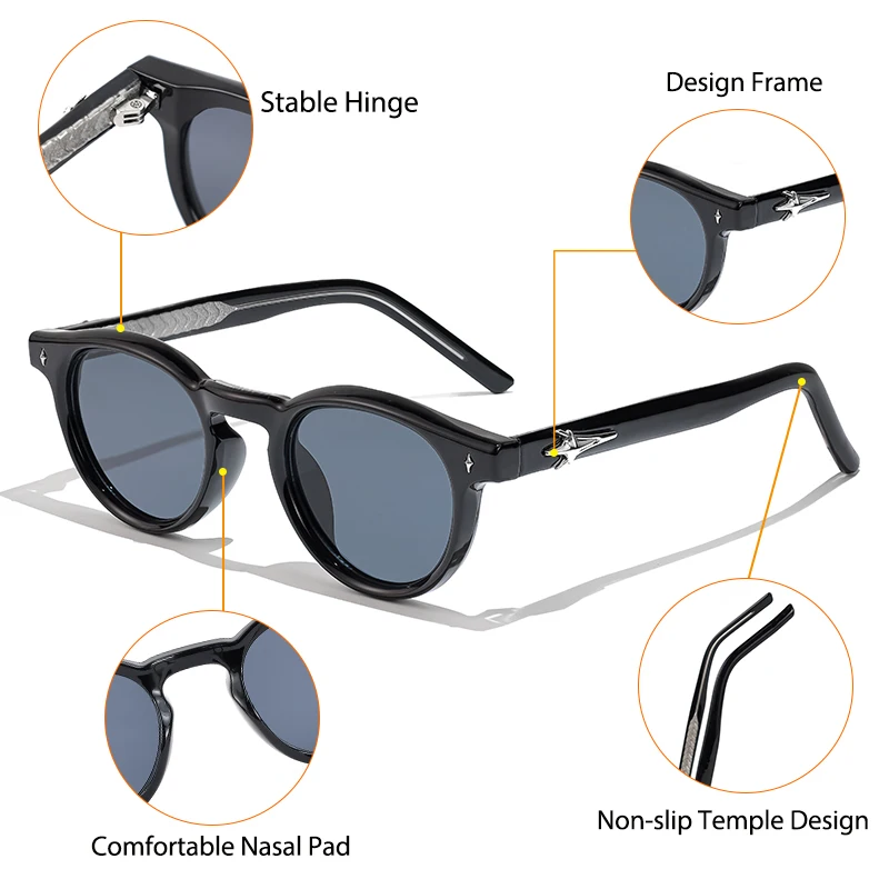 CATERSIDE Retro Runde Kleine Sonnenbrille für Herren Vintage Punk Markendesign Luxus-Sonnenbrillen Damen Reise-Party-Brillen Geschenke – Detail 3