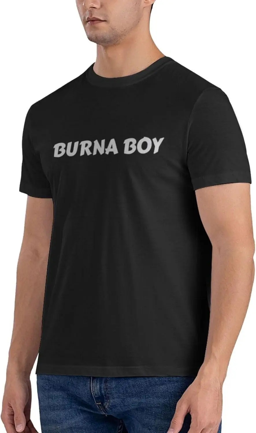 Burna ミュージックボーイシャツメンズ通気性クルーネック半袖コットン Tシャツパーソナライズされたパターンカスタム Tシャツブラック