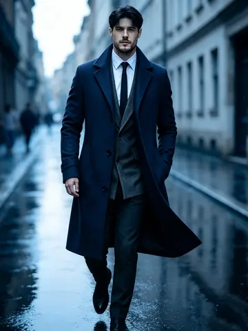 Manteau long en laine mélangée pour homme, style britannique, coupe ajustée, simple boutonnage, chaud, coupe-vent, pour le travail quotidien, les bals et les soirées