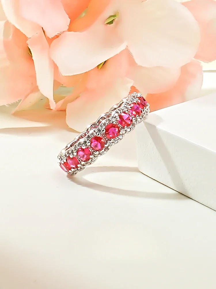 Light Luxury 925 Pure Silver Red Treasure Diamond Ring Set with High Carbon Diamonds, Elegant and Unique Wedding Jewelry image 2