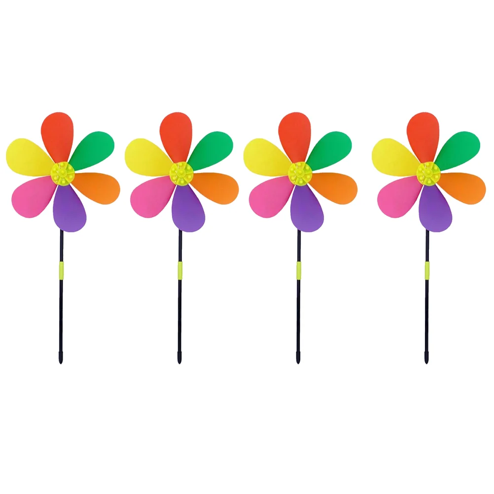 

4 Pcs Six Color Windmill Garden Ornament Decor Waterproof Pinwheel Square Decoration Colorful Scenic Area