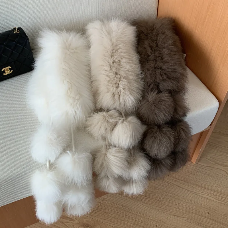 

Fashionable Fox Fur Pom-pom Scarf For Women Warm And Lively Fur Neck Warmer For Winter Casual Natural Fur Neck Warmer Fur Scarf