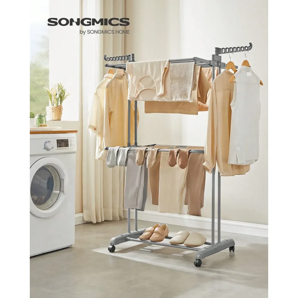 

Clothes Drying Rack 3Tier, Foldable Laundry Drying Rack 58.3Inch Tall, Stainless Steel, Rolling Clothes Horses, Clothes Airer, I