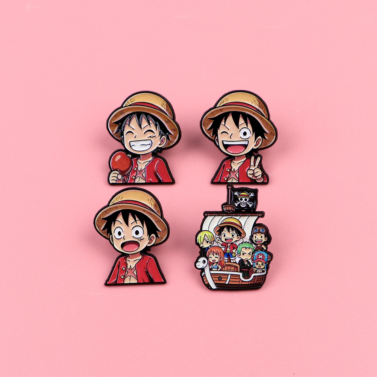 4pcs Anime Pirate Enamel Pins Set Cute Brooches for Backpacks Hat Lapel Pins Badges for Fans Gifts Toy Cosplay Accessories