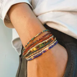 1Pcs Gold Color 2mm Single Row Cubic Zirconia Tennis Bracelet Elastic Bangle for Women Multi Layered Streetwear Jewelry