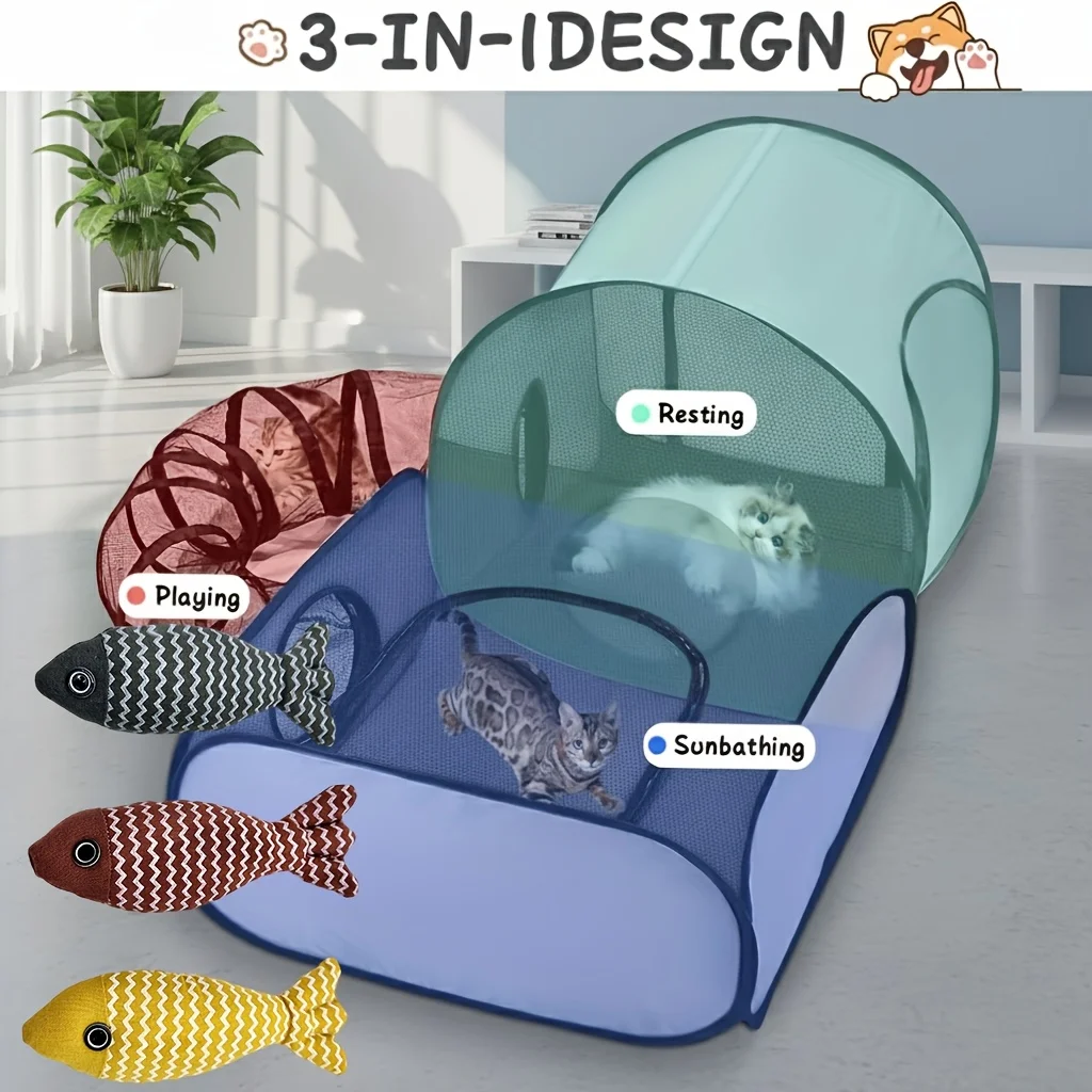 

Portable And Foldable Pet Bed with a Breathable Design, Featuring a Detachable Cage And a Tunnel for Easy Delivery