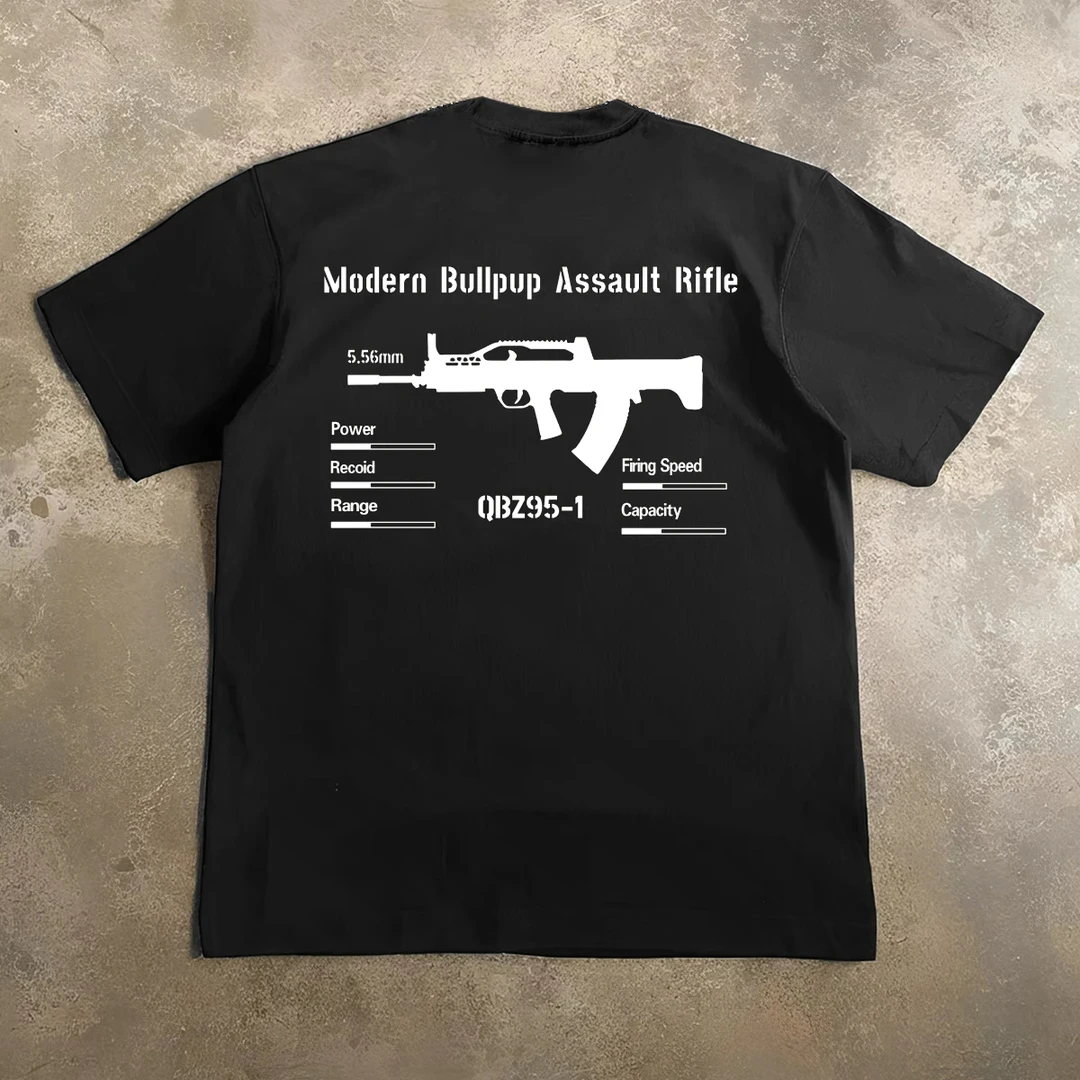 China QBZ 95 Assault Rifle T-Shirt 100% Cotton O-Neck Short Sleeve Summer Casual Mens T-shirt Streetwear