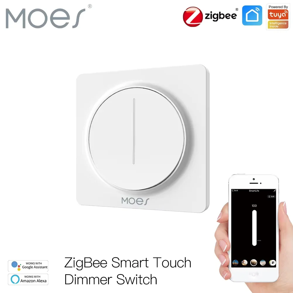 Moes ZigBee Touch Light Dimmer Switch Rotary Controller Timer Brightness Memory Smart Life/Tuya APP Remote Control Alexa Google