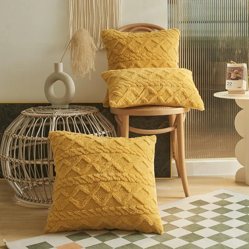 

Knitted plush pillowcase retro knitted cushion cover home simple plush cushion headboard backrest