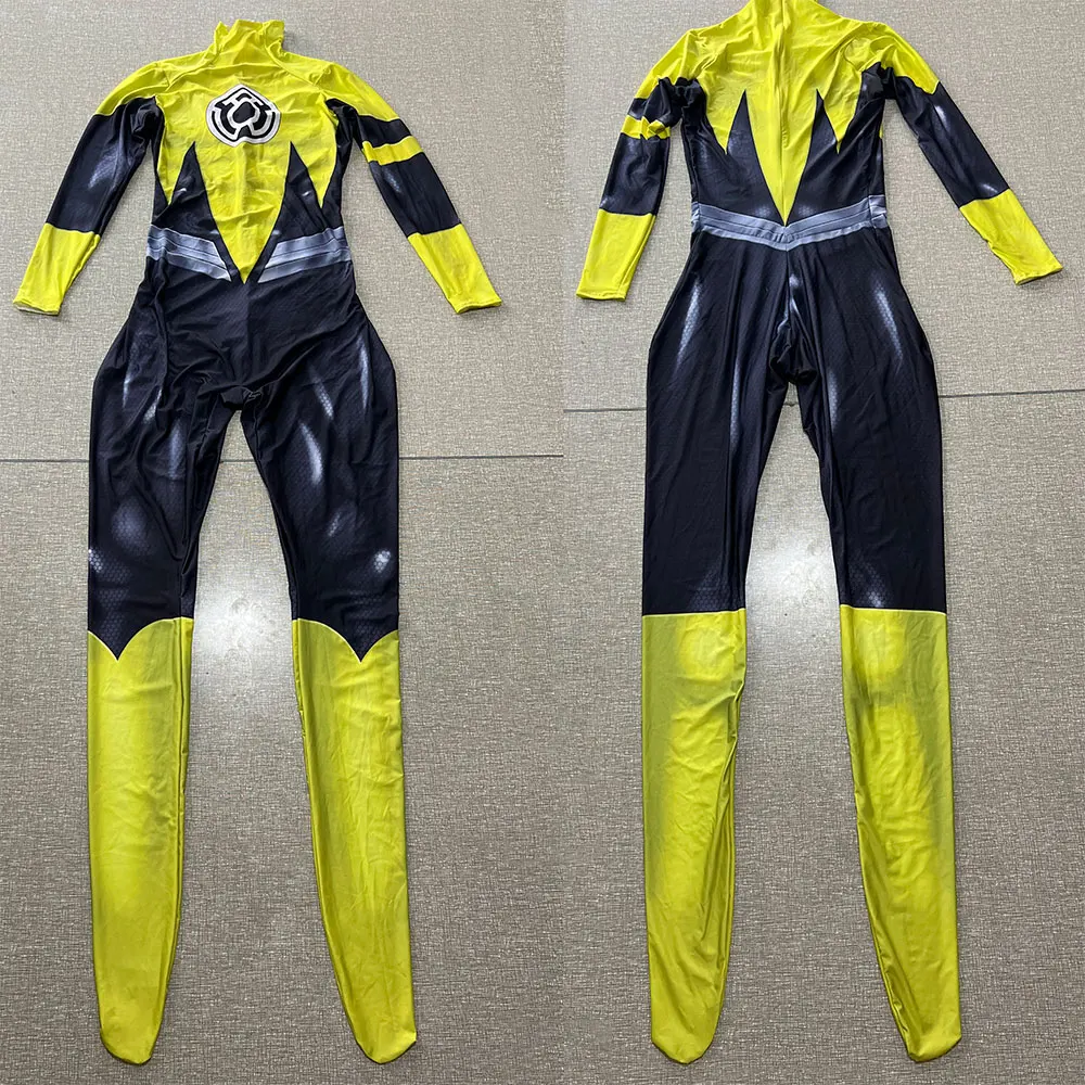 Lanterna amarela Cosplay Traje para o Halloween, Bodysuit de super-herói, macacão Zentai, homens adultos e crianças