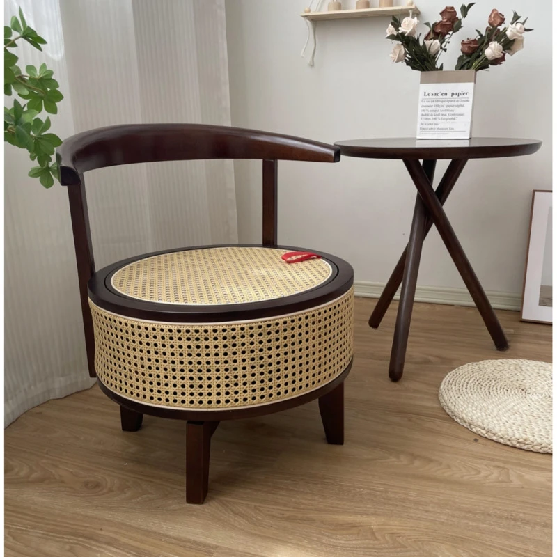 Modern Simple Leisure Chairs Solid Wood Rattan Woven Shoe Changing Stool Rotating Design Sofa Seat Flip Storage Hallway Ottoman