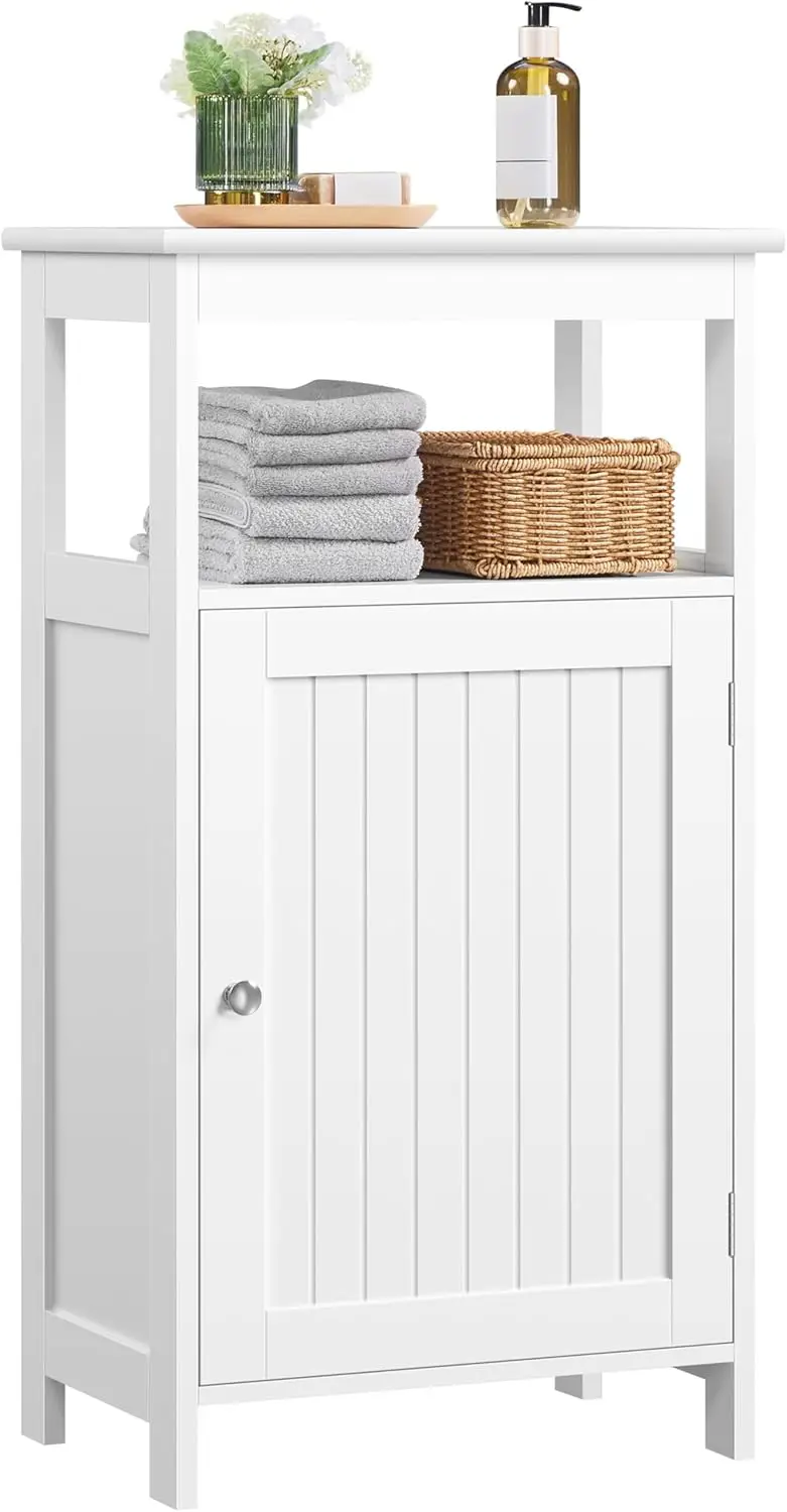 

Single Door Floor Cabinet, Free Standing Storage Organizer with Adjustable Shelf, Narrow Side Cabinet for Bathroom Living Room, White